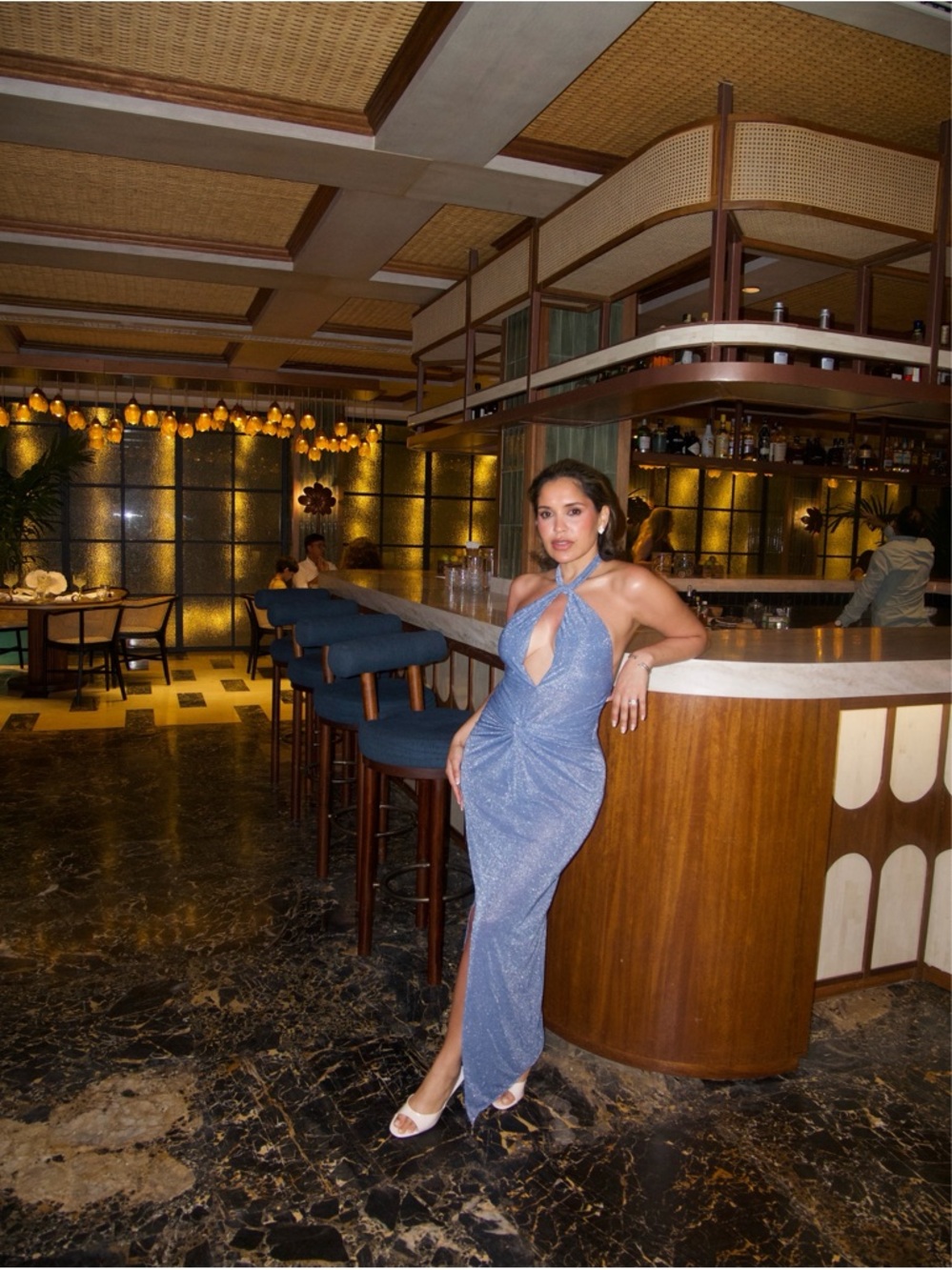 Baobab Collection Shimmery Light Blue Halter Maxi Dress